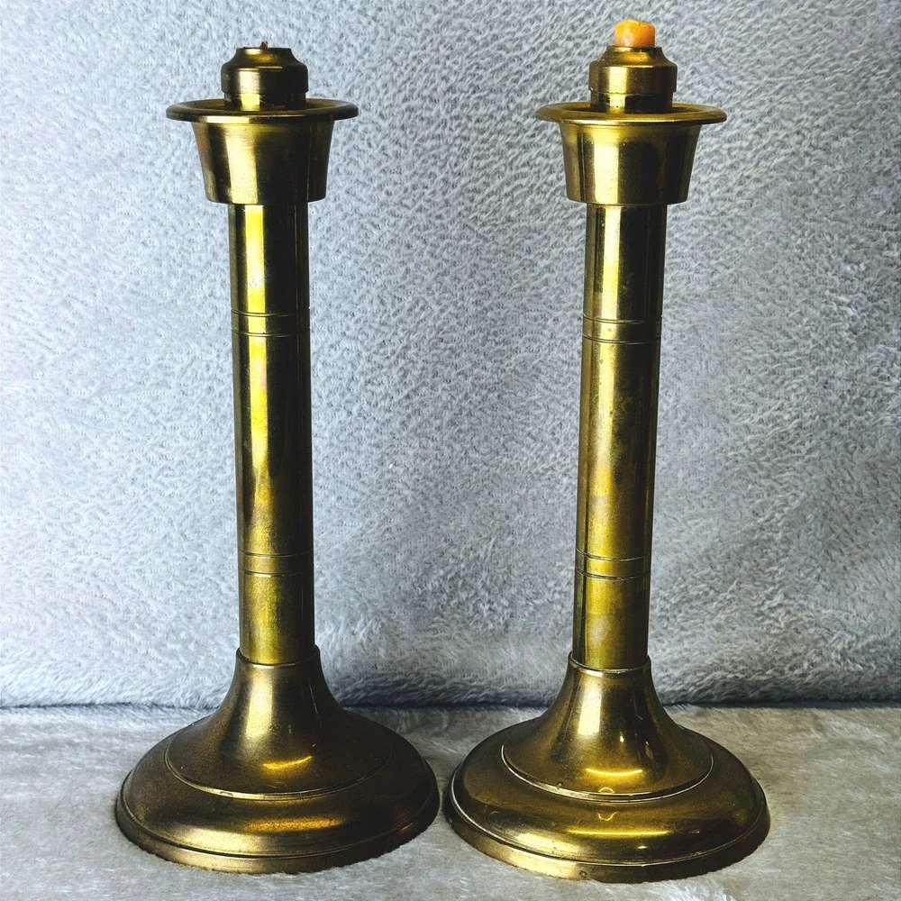 Brass Spring Loaded Self Raising Candlesticks Vintage Altar Candle Holders MCM